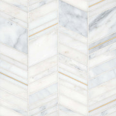 Bedrosians Ferrara Honed Chevron Marble Mosaic Tile in Bianco | Item Code DECFERBIACHEMOH