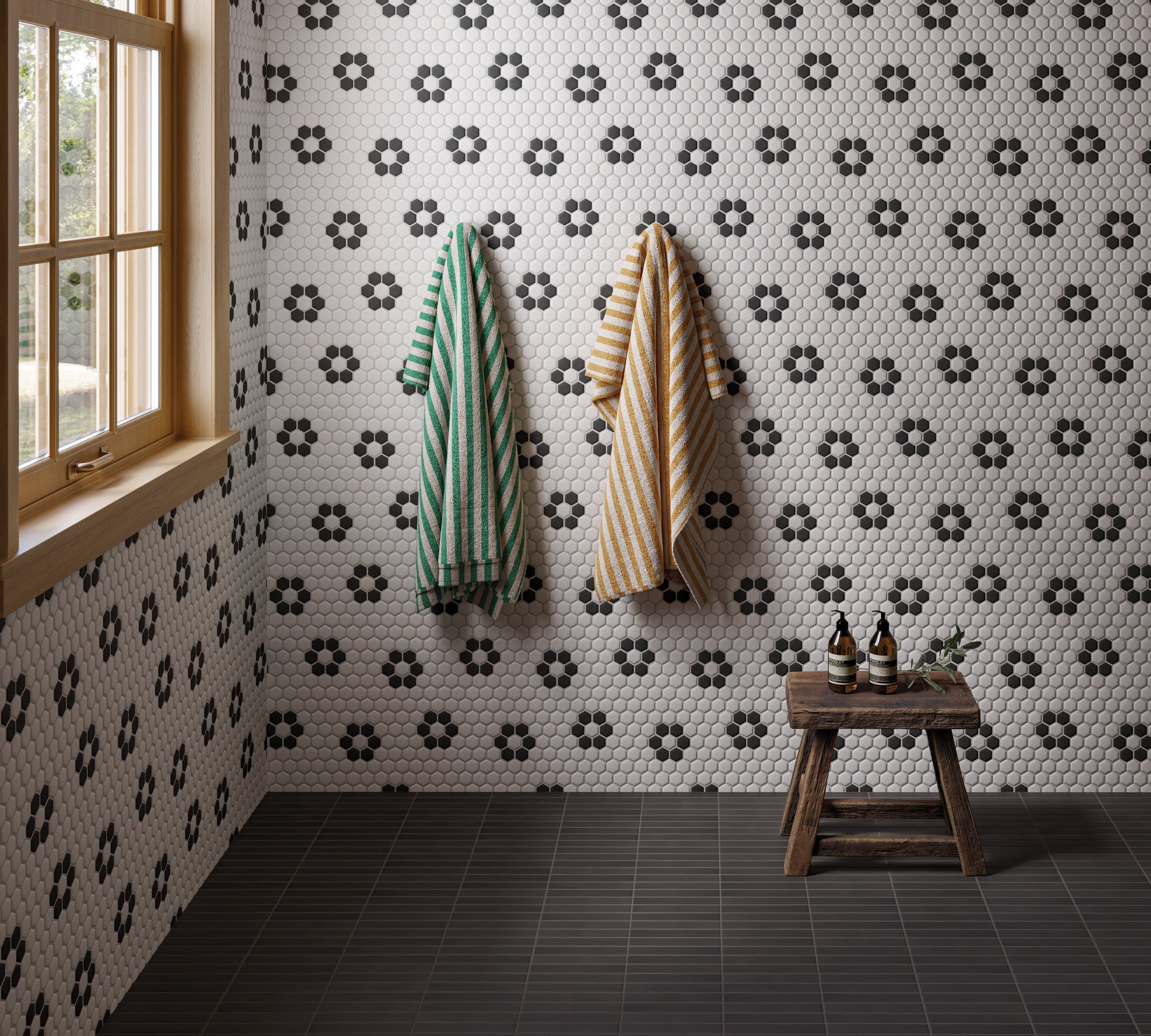 Bedrosians Le Cafe 1" x 1" Matte Porcelain Mosaic Tile - Deco Design 2 | Item Code DECLEC11D2