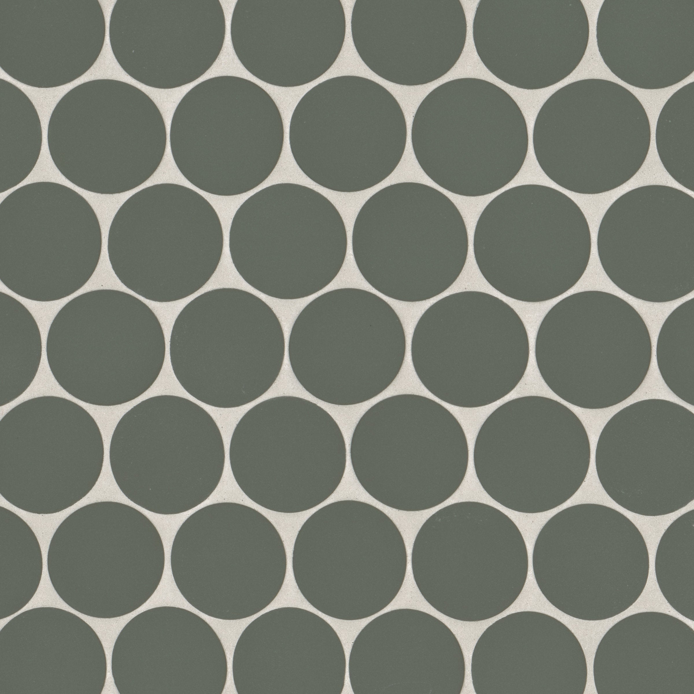 Bedrosians Makoto 2" Round Matte Porcelain Mosaic Tile in Midori Green | Item Code DECMAKMIG2RMOM