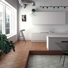 Bedrosians Makoto 10" x 11.5" Hexagon Matte Porcelain Tile in Umi Terracotta | Item Code DECMAKUMTHEX10M