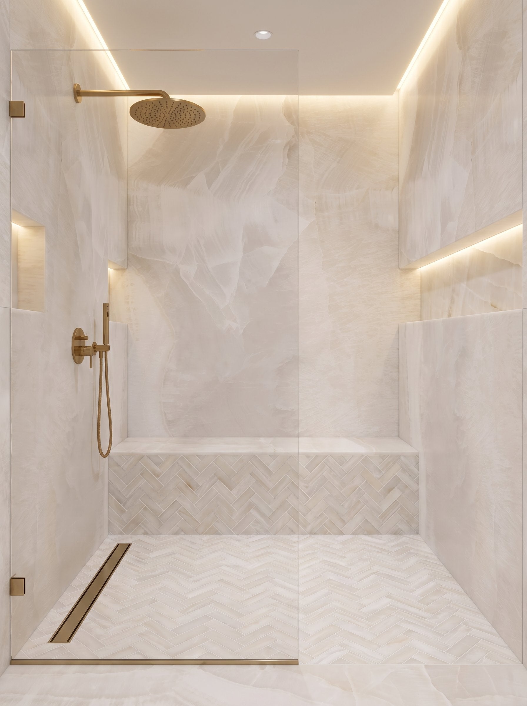 Bedrosians Magnifica Era 1" x 4" - 8mm Honed Herringbone Porcelain Mosaic Tile in Crystal Onyx | Item Code 100011626