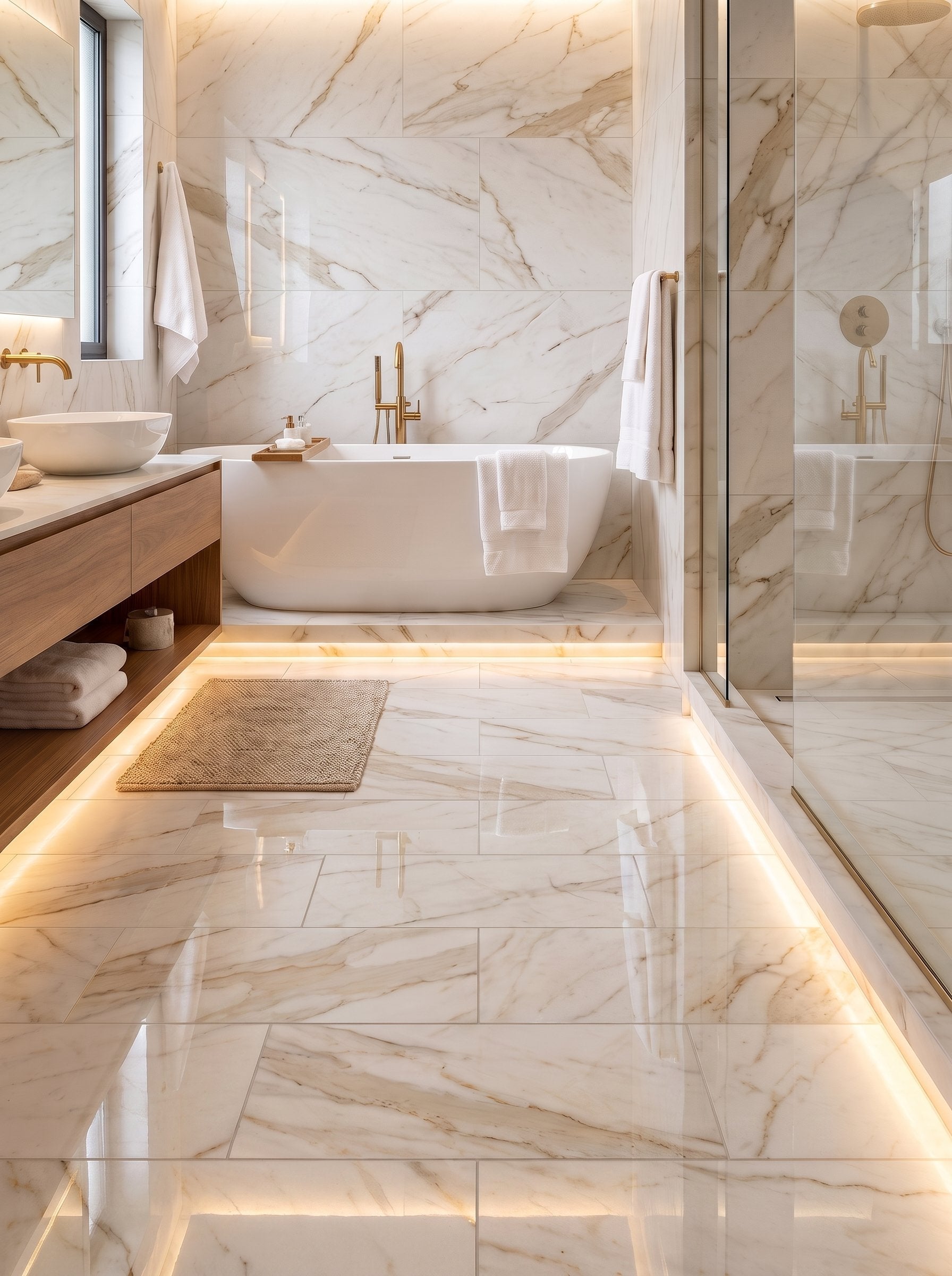 Bedrosians Magnifica Era 12" x 24" - 8mm Polished Porcelain Tile in Calacatta Oro | Item Code 100010903