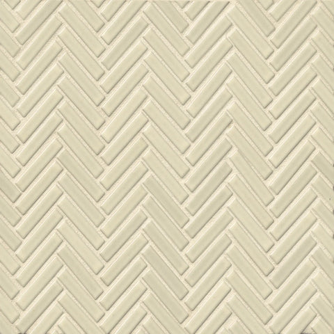 90 1/2" x 2" Herringbone Porcelain Mosaic Tile in Off White