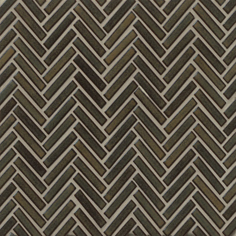 90 1/2" x 2" Herringbone Porcelain Mosaic Tile in Shadow
