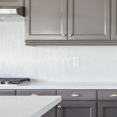 90 1/2" x 2" Herringbone Porcelain Mosaic Tile in White