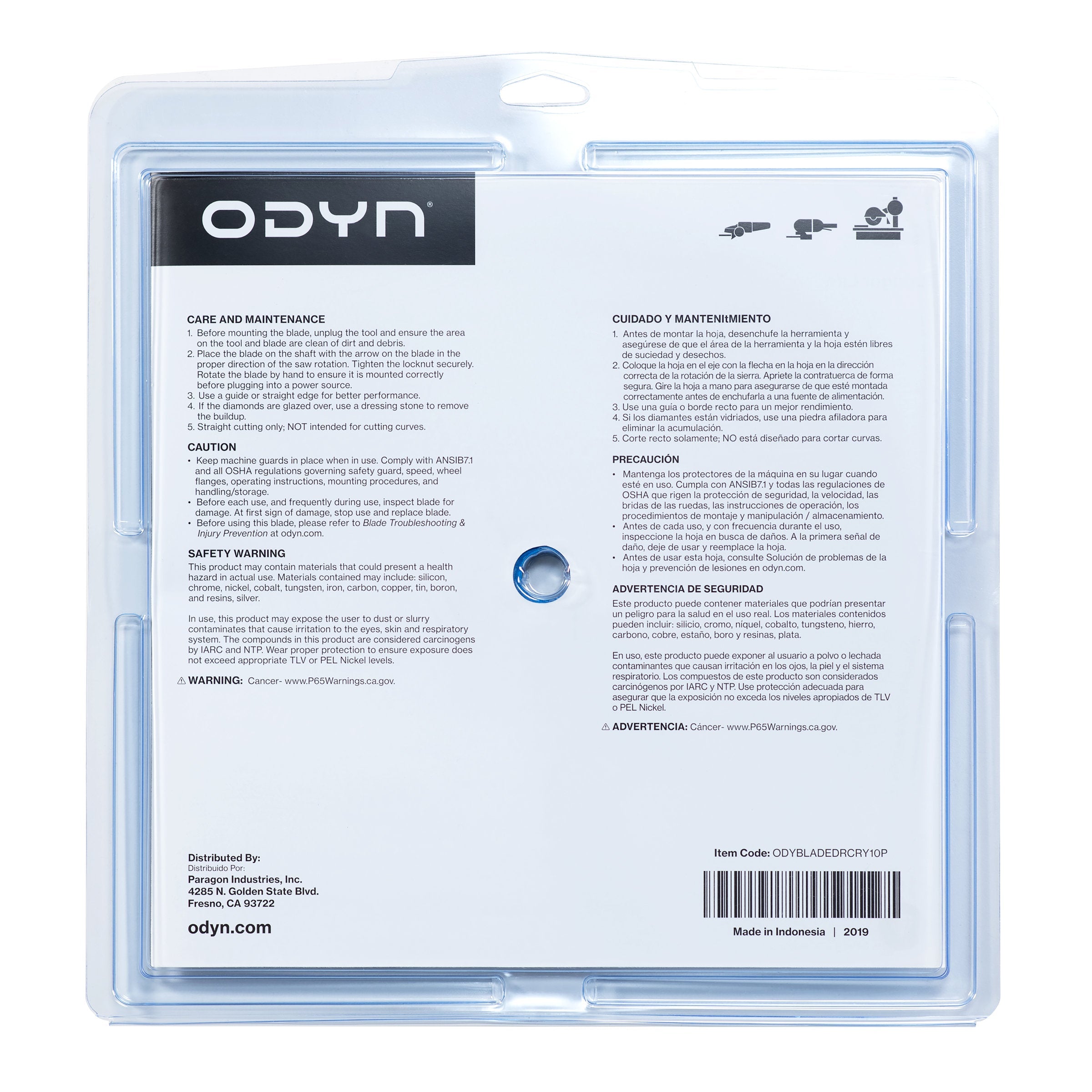 Bedrosians Odyn 10 in. Premium Dry Tile Blade | Item Code ODYBLADEDRCRY10P