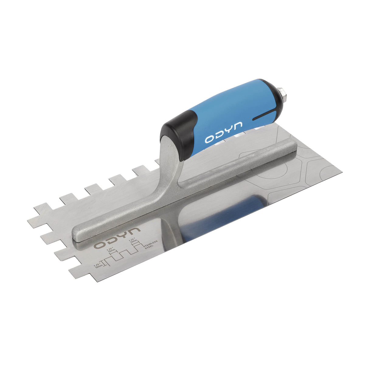 Bedrosians Odyn 11 in. x 1/2 in. x 1/2 in. Square-Notch Stainless Steel Trowel | Item Code ODYTROSSSQ12SH