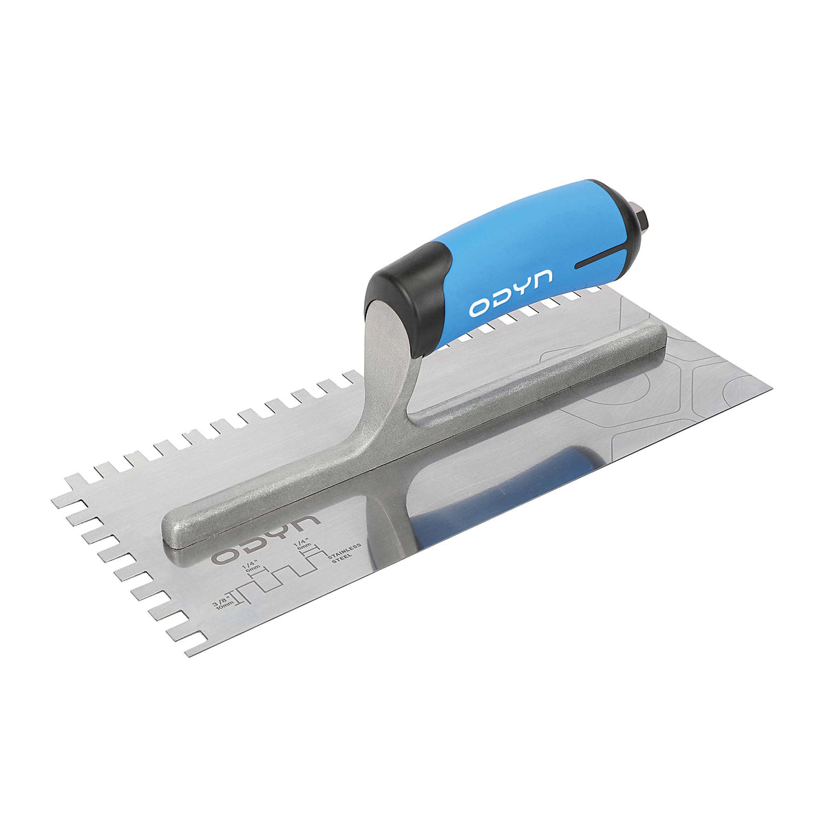 Bedrosians Odyn 11 in. x 1/4 in. x 3/8 in. Square-Notch Stainless Steel Trowel | Item Code ODYTROSSSQ1438SH