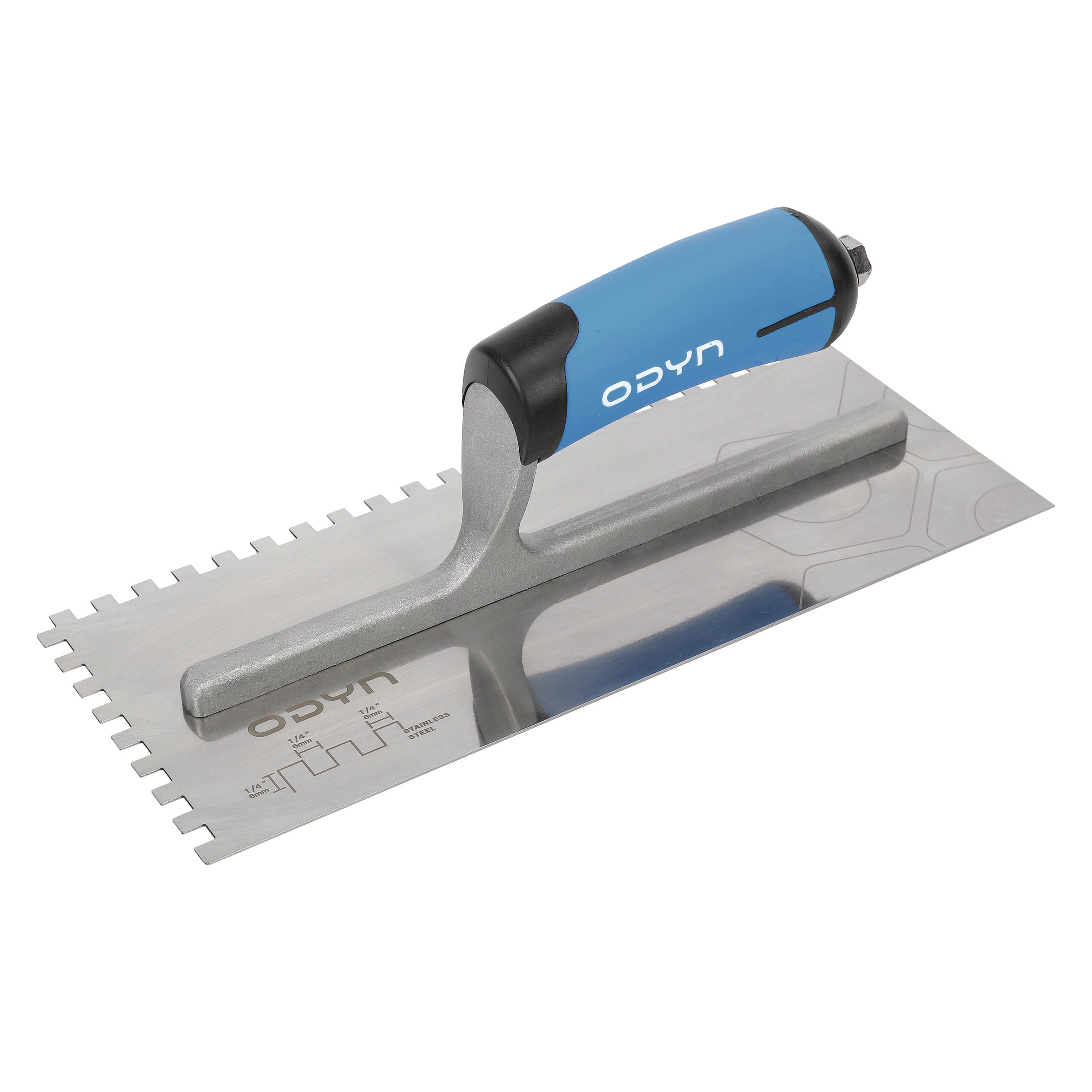 Bedrosians Odyn 11 in. x 1/4 in. x 1/4 in. Square-Notch Stainless Steel Trowel | Item Code ODYTROSSSQ14SH
