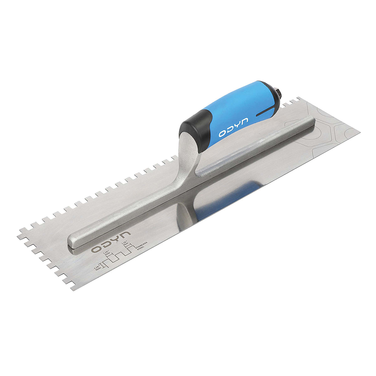 Bedrosians Odyn 16 in. x 1/4 in. x 1/4 in. Square-Notch Stainless Steel Trowel | Item Code ODYTROSSSQXL14SH