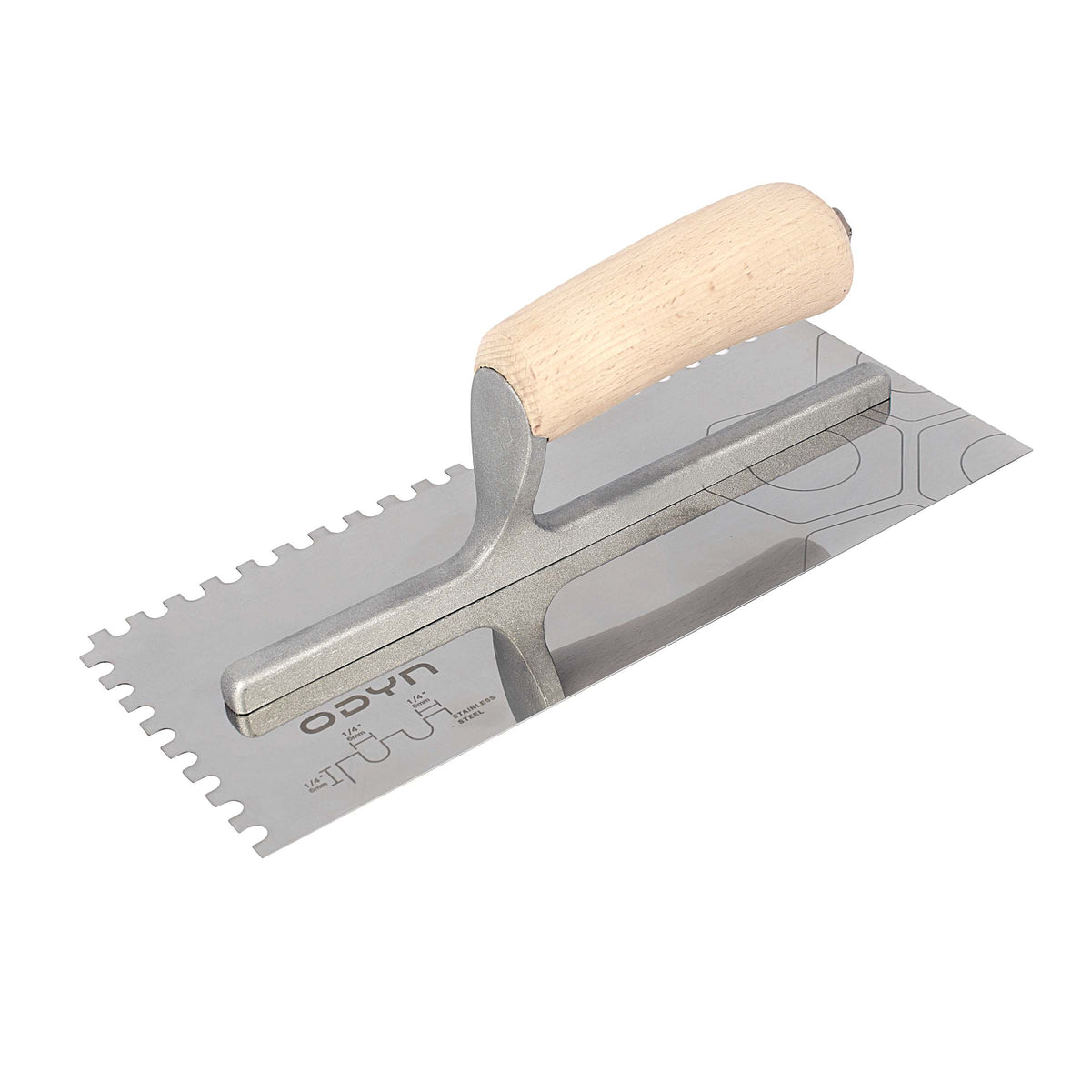 Bedrosians Odyn 11 in. x 1/4 in. x 1/4 in. U-Notch Stainless Steel Trowel | Item Code ODYTROSSU14WH