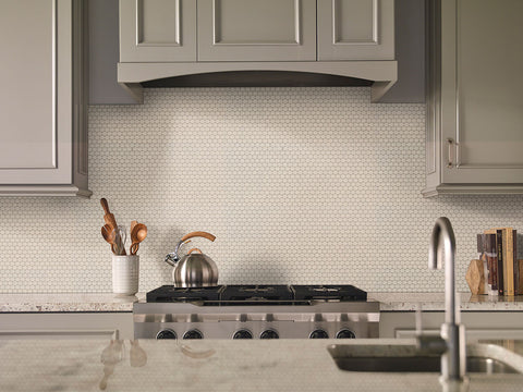 ALMOND GLOSSY PENNY ROUND MOSAIC