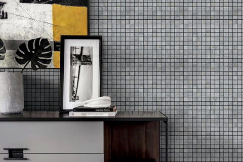 Ferrara 1" x 1" Honed Marble Mosaic Tile with Brass in Argento