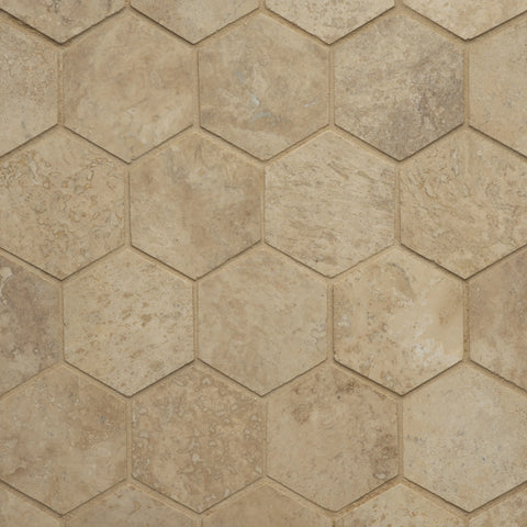 Durango 3" Hexagon Honed Marble Mosaic Straight Edge