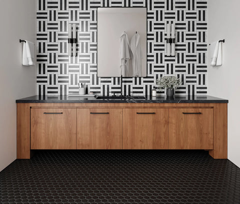 Matisse Mosaic 2 Marble Blend in White Carrara & Nero Marquina