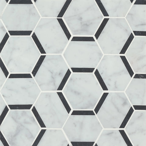 Matisse Mosaic 4 Marble Blend in White Carrara & Nero Marquina