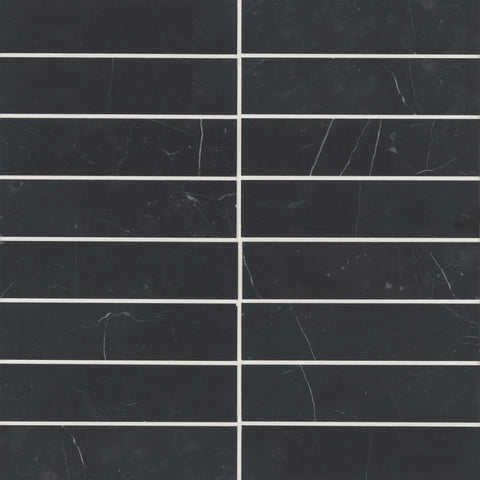 Monet 2" x 8" Honed Marble Decorative Tile in Nero Marquina