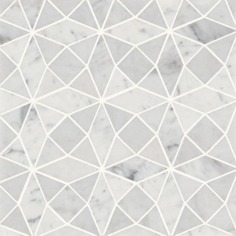 Monet Honed Marble Mosaic 5 Tile in White Carrara