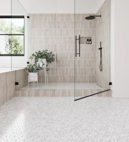 Monet Honed Marble Mosaic 9 Tile in White Carrara