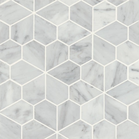 Monet Honed Marble Mosaic 9 Tile in White Carrara