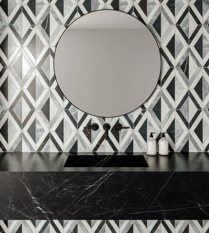 Modni Arlo Honed Marble Mosaic Tile in Cool Blend