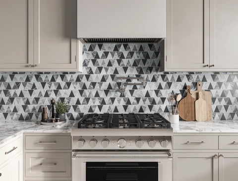 Modni Beckett Honed Marble Mosaic Tile in Cool Blend