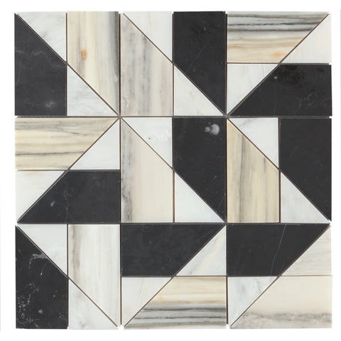 Modni Quin Honed Marble Mosaic Tile in Warm Blend