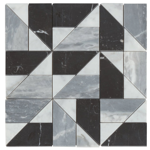 Modni Quin Honed Marble Mosaic Tile in Cool Blend