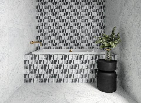 Modni Zayden Honed Marble Mosaic Tile in Cool Blend
