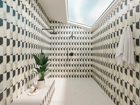 Modni Jett Honed Marble Mosaic Tile in Warm Blend