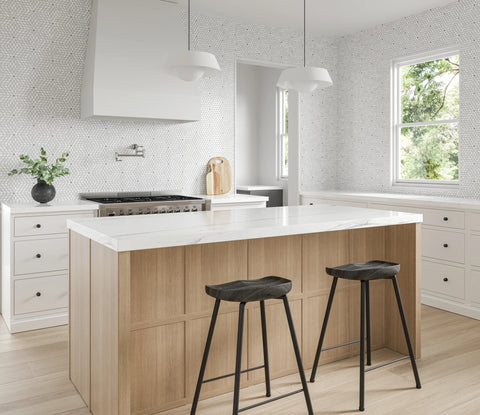 Celeste Honed Marble Blend Mosaic Tile in White Carrara & Bardiglio