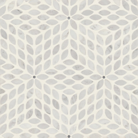 Celeste Honed Marble Blend Mosaic Tile in White Carrara & Bardiglio