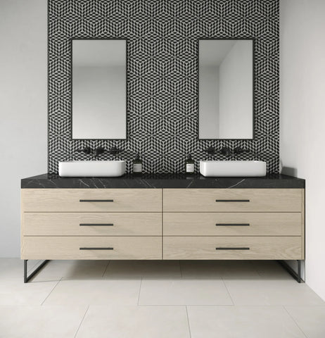 Celeste Honed Marble Blend Mosaic Tile in Nero Marquina & Calacatta Losanna