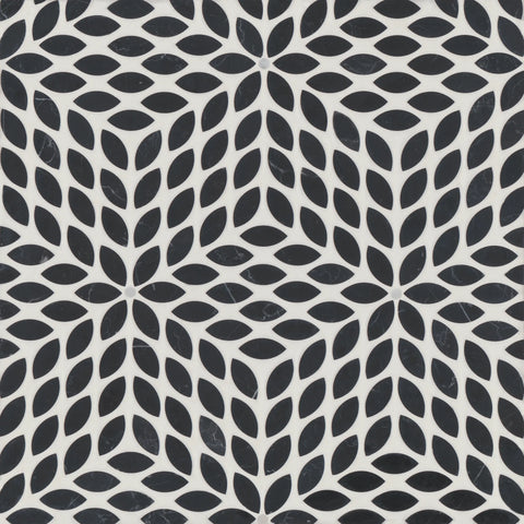 Celeste Honed Marble Blend Mosaic Tile in Nero Marquina & Calacatta Losanna