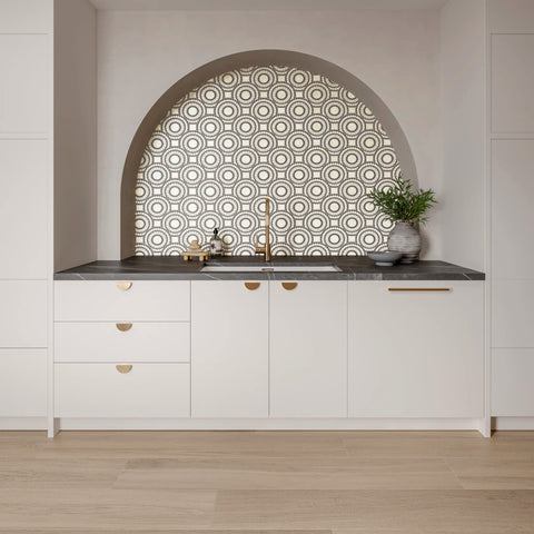 Solis Honed Marble Blend Mosaic Tile in Myra Beige & Basalt