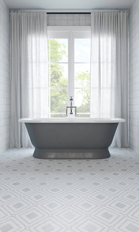 Atrium Honed Marble Blend Mosaic Tile in White Carrara & White Thassos