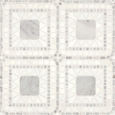 Atrium Honed Marble Blend Mosaic Tile in White Carrara & White Thassos