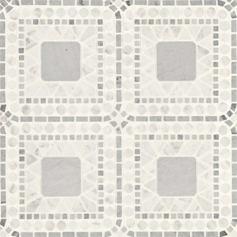 Atrium Honed Marble Blend Mosaic Tile in White Carrara & Bardiglio