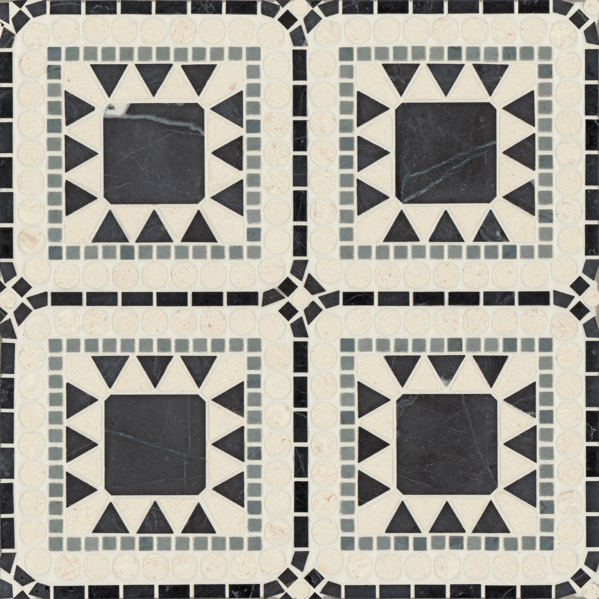 Atrium Honed Marble Blend Mosaic Tile in Nero Marquina, Bardiglio & Myra Beige