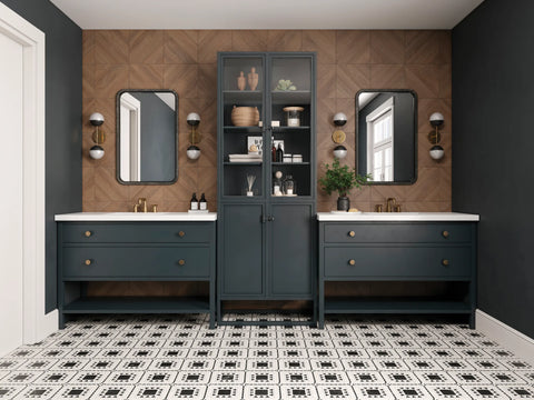 Atrium Honed Marble Blend Mosaic Tile in Nero Marquina, Bardiglio & Myra Beige