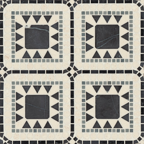 Atrium Honed Marble Blend Mosaic Tile in Nero Marquina, Bardiglio & Myra Beige