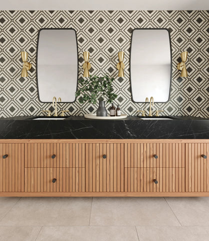 Atrium Honed Marble Blend Mosaic Tile in Myra Beige & Basalt