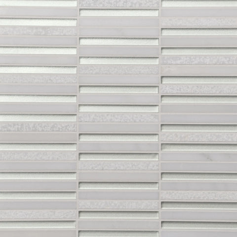Kaikos 3/8" x 4" Stacked Glass and Stone Mosaic in Pearl and Oriental White