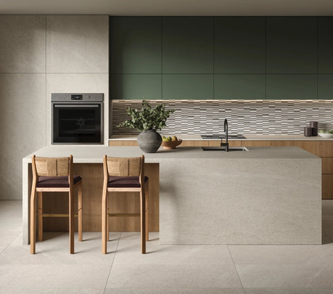 Kaikos 3/8" x 4" Stacked Glass and Stone Mosaic in Grey and Oriental White