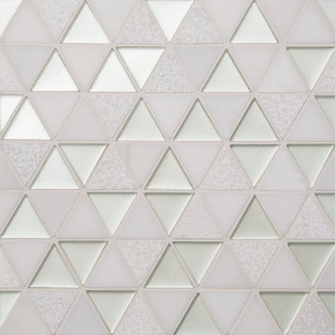 Kaikos 1.75" Triangle Glass and Stone Mosaic in Pearl and Oriental White