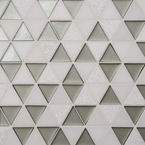 Kaikos 1.75" Triangle Glass and Stone Mosaic in Grey and Oriental White