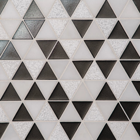 Kaikos 1.75" Triangle Glass and Stone Mosaic in Brown and Oriental White