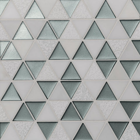 Kaikos 1.75" Triangle Glass and Stone Mosaic in Light Green and Oriental White