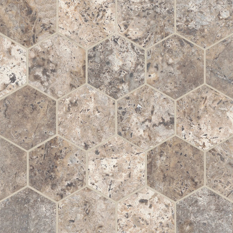 Silver Cream 3" Hexagon Filled & Honed Marble Mosaic