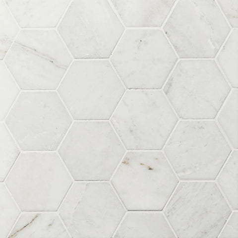 Glorious White 3" Hexagon Brushed Marble Mosaic